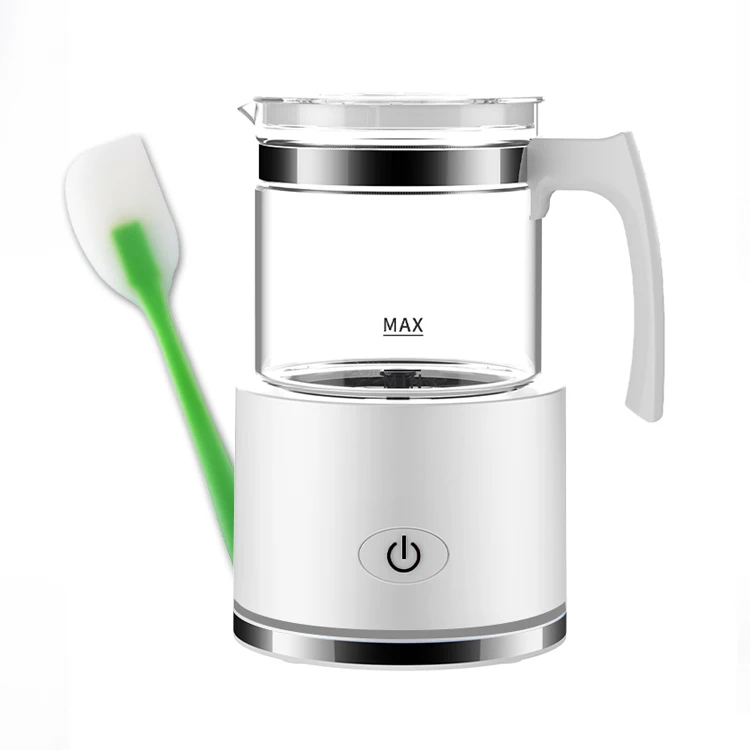 

Electric Automatic Coffee Pot Hand Clear Glass Maker Milk Frother with Cup Double Whisk Steamer Machine, Black, white