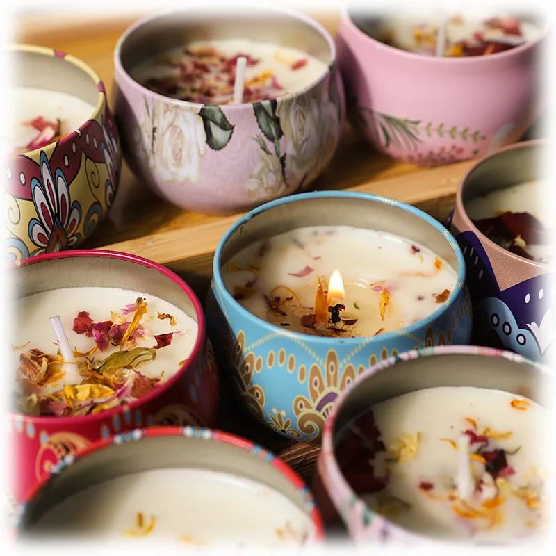 

soy wax candle Birthday candle dried flowers tin scented candle