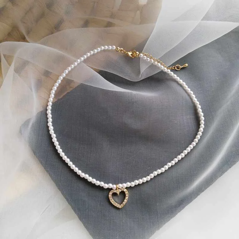

Sweet Jewelry Bracelet Simple Design Small Simulated Pearls Bracelet With Delicate Heart Pendant Necklace Women Jewelry Gifts
