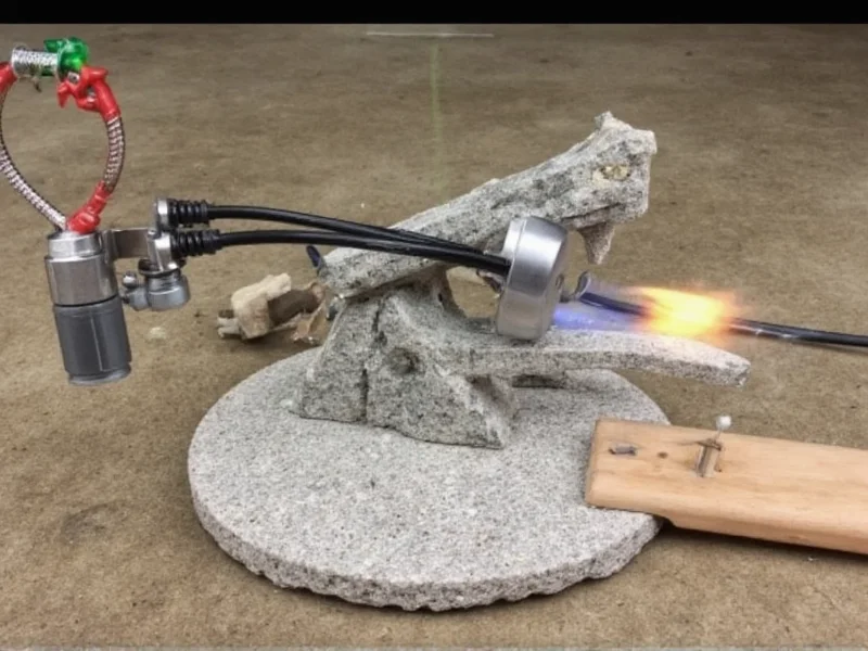 Recycled nail and propane torch setup for stone cutter crafting