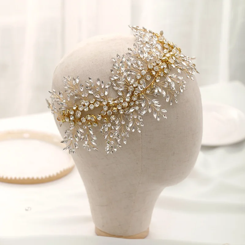 

Handmade Full Crystal Leaf Bridal Wedding Hair Piece Fancy Hair Accessories, Gold