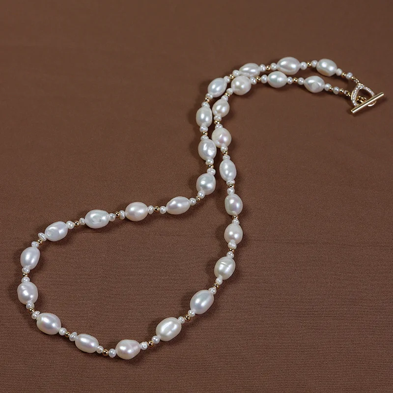 

Fresh Water Baroque Pearls Necklaces Jewelry Love OT buckle with diamond inlay Elegant Lady Freshwater Pearl Necklace