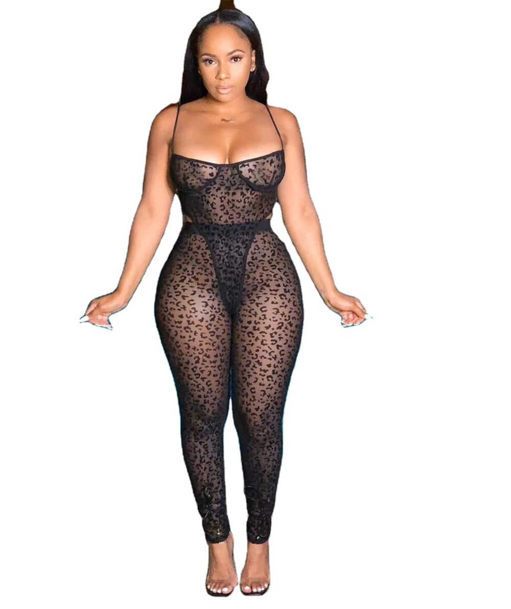 

EB-20022634 Sexy Women 2 Piece Set Clothing See Through Rompers Womens Jumpsuit Two Piece Pants Set Ladies Club Wear