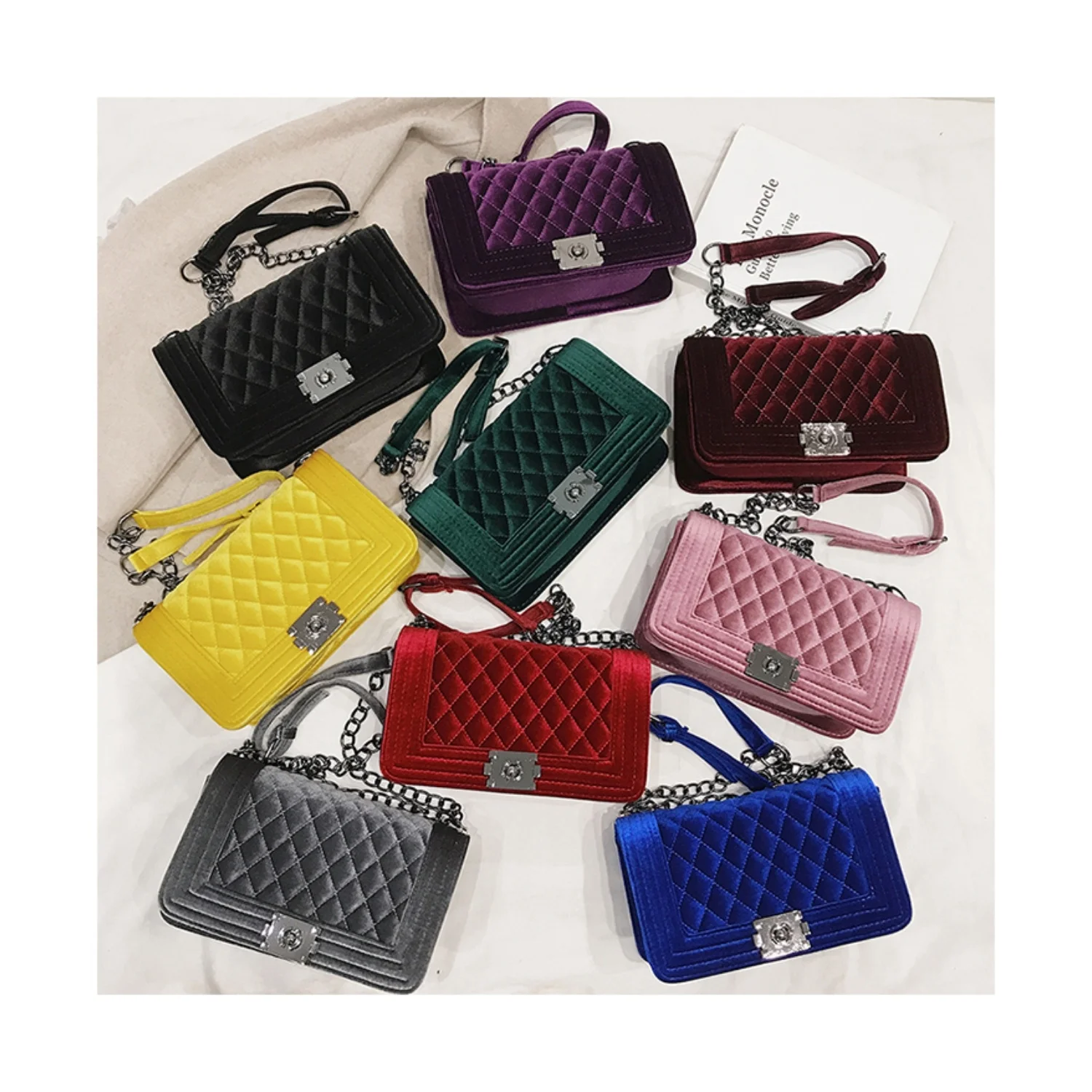

Luxury top quality brands private label shoulder bags handbags messenger square bag red clear purses velvet women hand bags