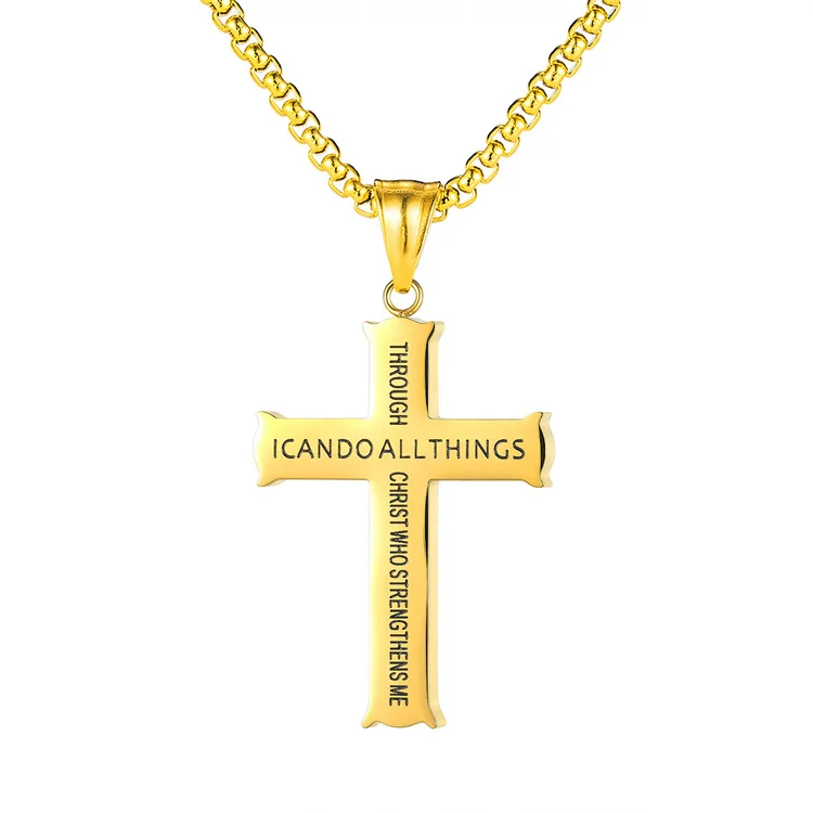 

Christian gold plated bible Philippians 4:13 I Can Do All Things stainless steel cross necklace