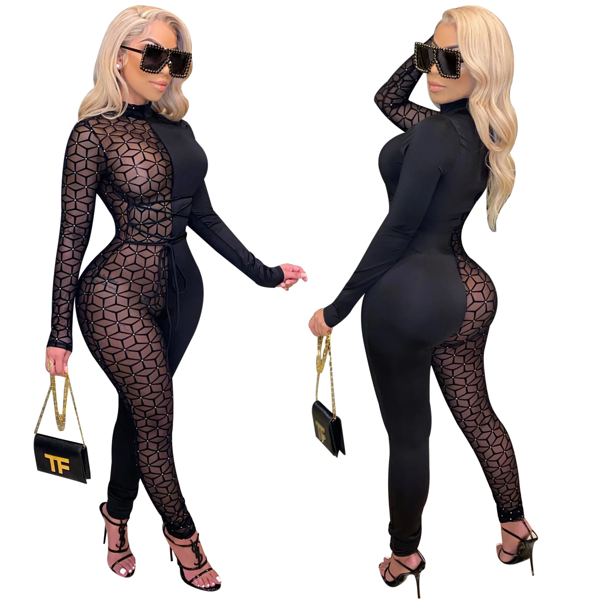 

2020 Fall Bodycon Jumpsuit Letter Printed Long Sleeve Skinny Sports One Piece Jumpsuits For Women