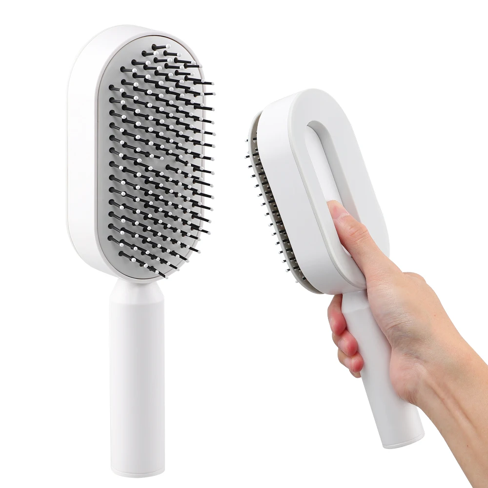 Hair Comb Customized Logo Hair Straightener Brush Scalp Massager Brush Silicone Self Cleaning Detangling Hair Brush