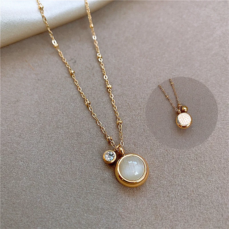 

Best Selling Real Gold Plated Cat Eye Pendant Necklace Stainless Steel Necklace For Party