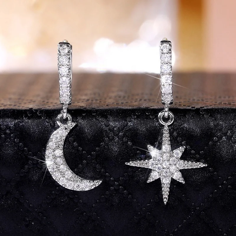 

New Arrival Earrings for Women Eight-pointed Star and Moon Zircon Birthday Gift Fashion Jewelry Wholesale