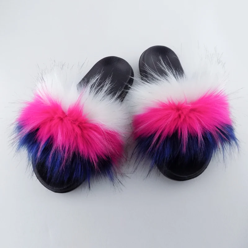 

Wholesale fashionable Sandals raccoon fur slides Custom slippers for women, Red ,black ,green ,orange ,brown and so on