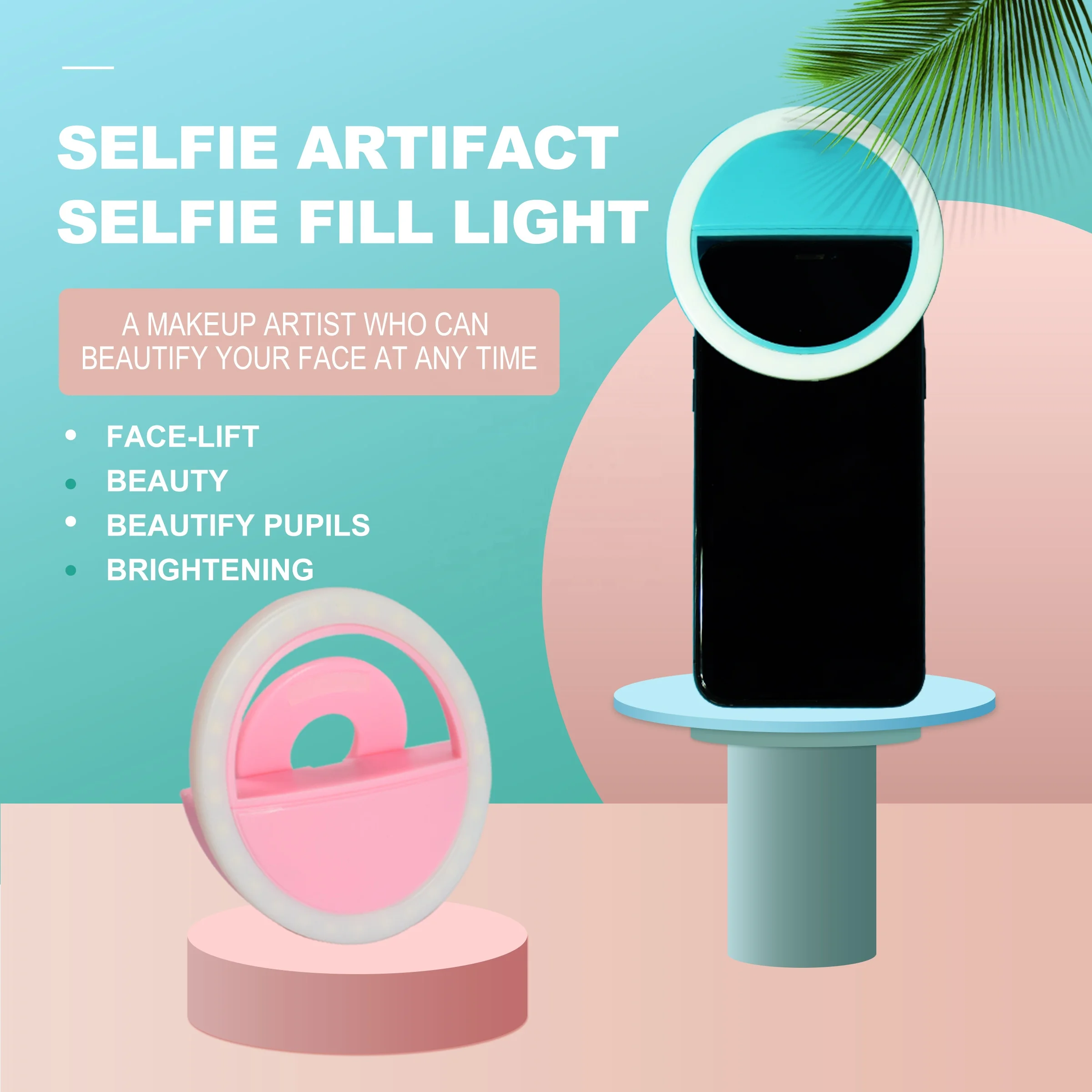 

Wholesale 4 Colors USB Selfie Fill Light Girl Make Up Light LED Rechargeable Ring Light For Cell Phone