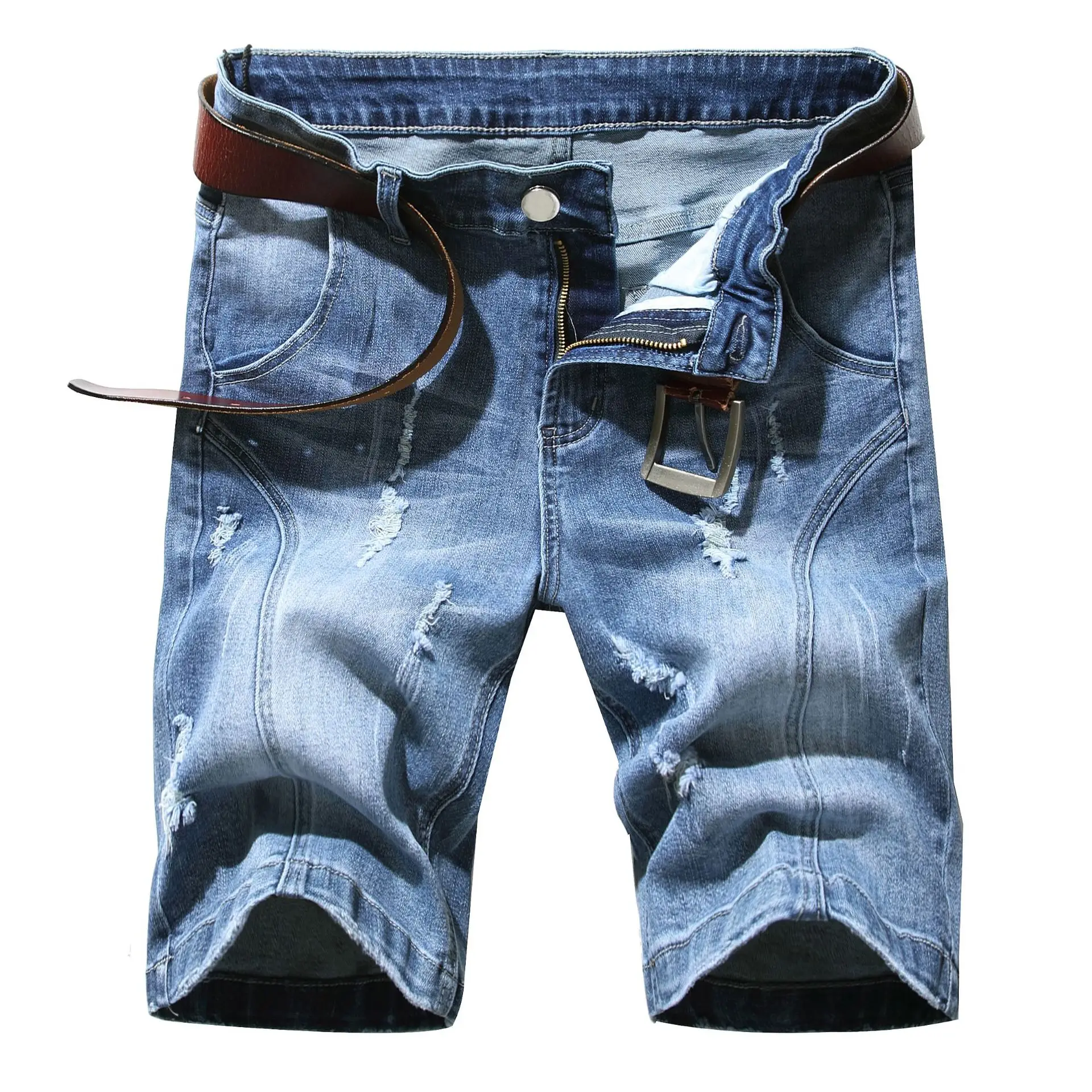 

Free Shipping Fashion Jeans Clothing Short Jeans Men Digital Printed Denim Pants All Cotton Straight Leg Scratch Jeans