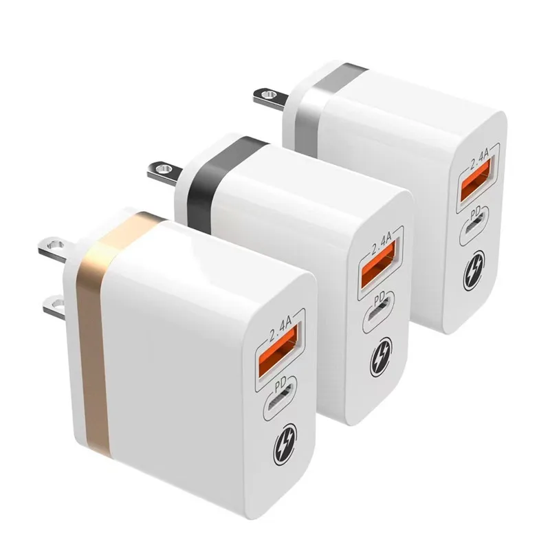 

New Arrival 2 in 1 20w Usb port PD port 2.4A QC3.0 custom logo Usb wall charger mobile phone travel adapter