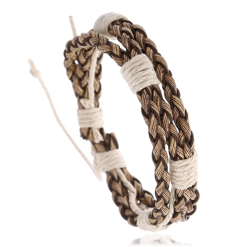 

Factory Original Design Vintage Leather Adjustable Hemp Rope Woven Leather Bracelet Jewelry