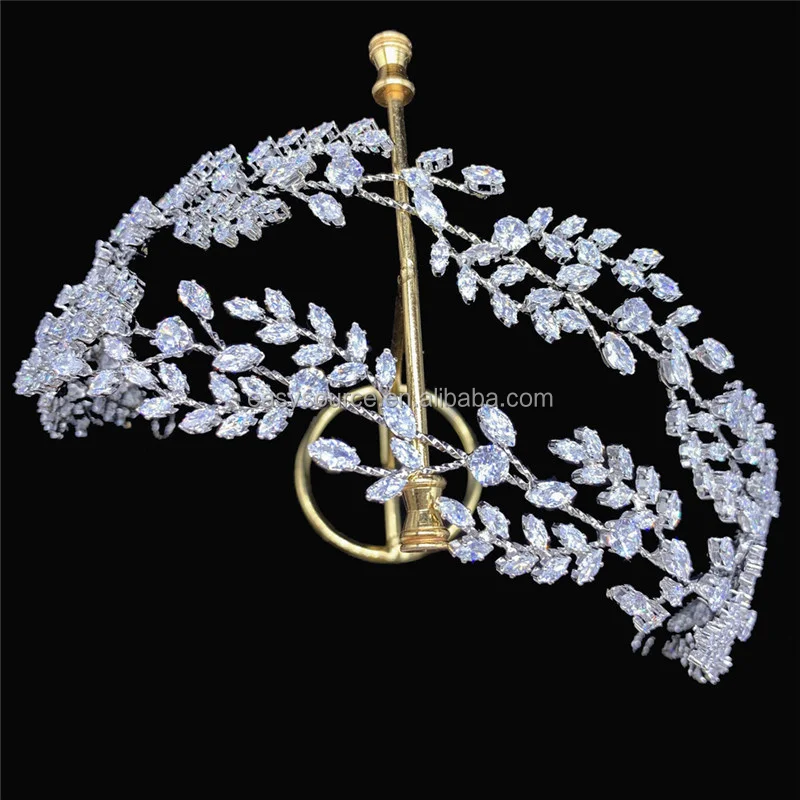 

RE4317 Fashion Cubic Zirconia Tiara CZ Double Layer Bridal Headbands Wedding Hair Jewelry