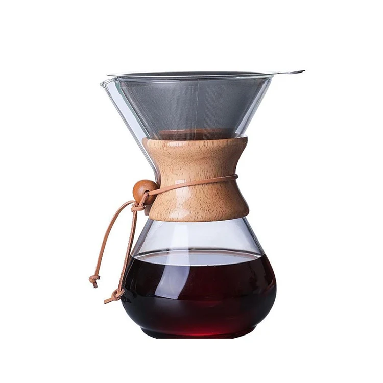 

Yoshan 400ml 600ml 800ml big/small size single use hot sale classic anti scald chemex coffee glass with wooden handle
