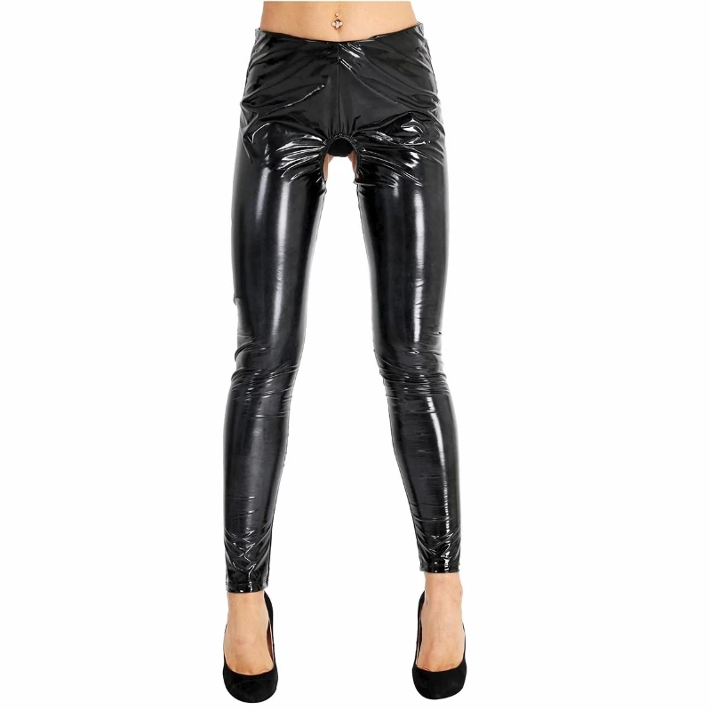 

iEFiEL Women Shiny Patent Leather Leggings Pants Trousers Wet Look Hollow Out Tights Black Trousers