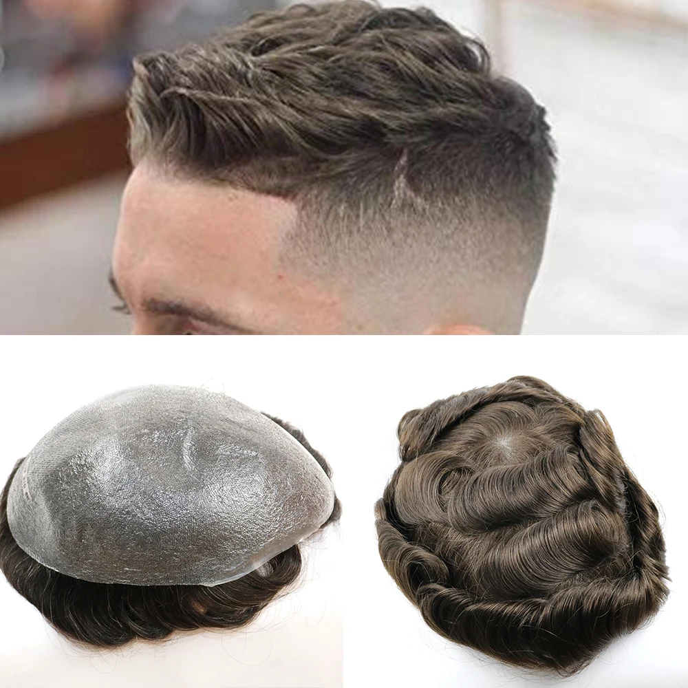 

Poly Skin Short Mens Toupees Hair Pieces Indian Men Toupee Thin Skin NG Toupee Hair Wig Human Hair, Customized colors