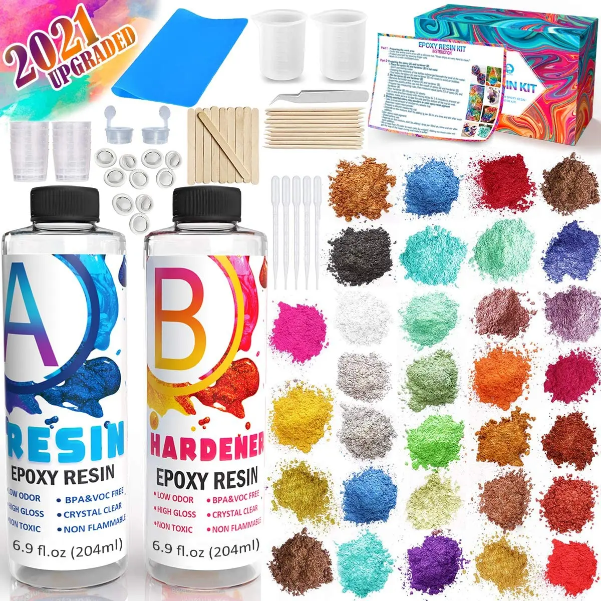 

Crystal Clear Epoxy Resin Kit Mica Powder Casting Craft DIY Set with Measuring Cup Molds Accessories Jewelry Making, White