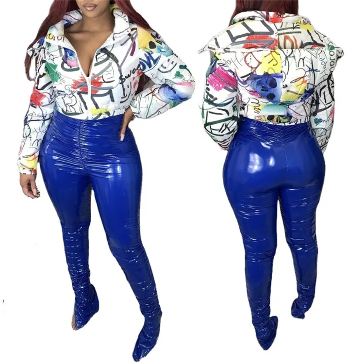 

Women Printed Down jackets Bubble Short Coats for Ladies Puffer Jacket Winter Coats Women
