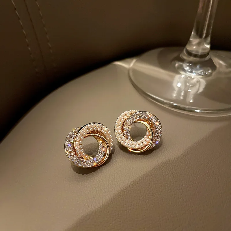 

new statement peal crystal stud earrings circle