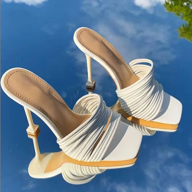 

Wholesale Summer Customer Designer Women's White Slippers High Pump Open Toe Sandal Heel Shoes Fashion Heels Sandals, White,black