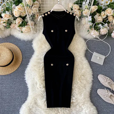 

2020 Summer Women Fashion Sleeveless Knitted Bodycon Pencil Mini Dress