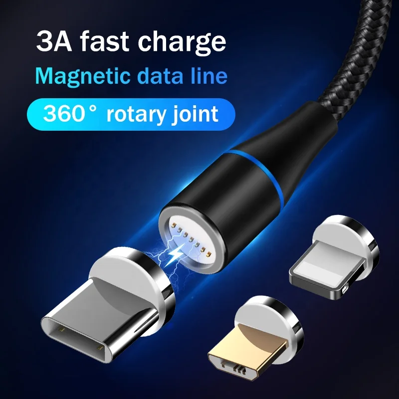 
3A fast charging magnetic 3 in 1micro usb c charger data cable 100cm logo customized nylon braided type-c cable for iphone 11 