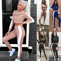 

Women Sexy Two Piece Sets Slim Long Sleeve Hooded Drawstring Crop Top+Skinny Long Pants Ladies Casual Splice Hoodies Sport Suits