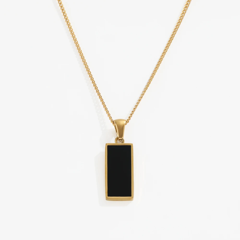 Joolim Jewelry 18K Gold Plated Black Enamel Pendant Sweater Necklace Stainless Steel Jewelry Wholesale