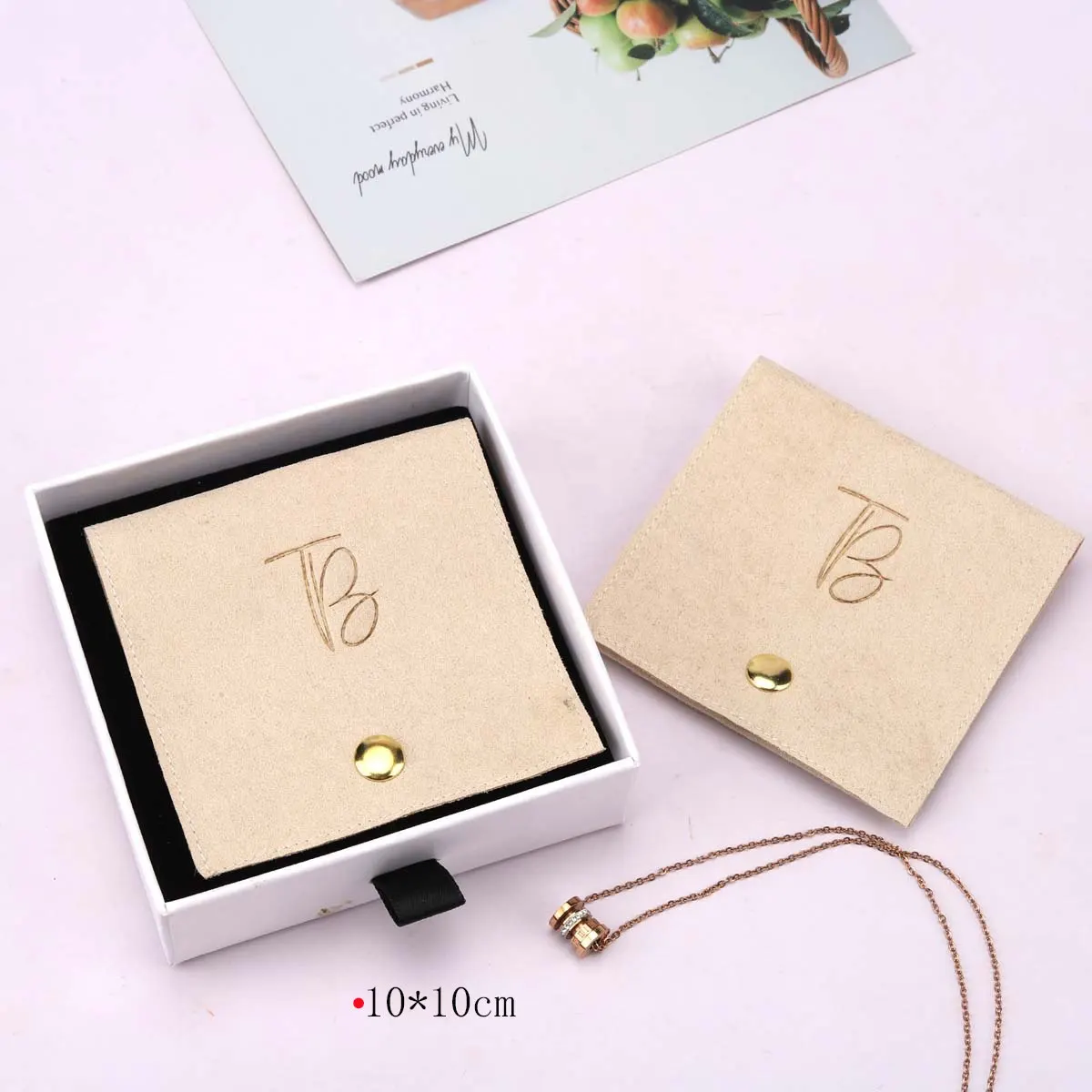 

Luxury Emboss Microfiber Envelope Jewelry Packaging Pouch Small Beige Faux Suede Earring Necklace Microfiber Jewelry Bag