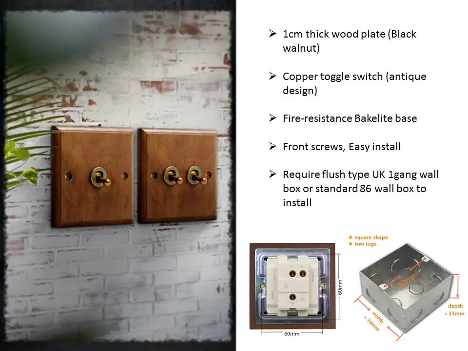 wood plate factory can OEM CN standard 5pin socket 86mm in stock