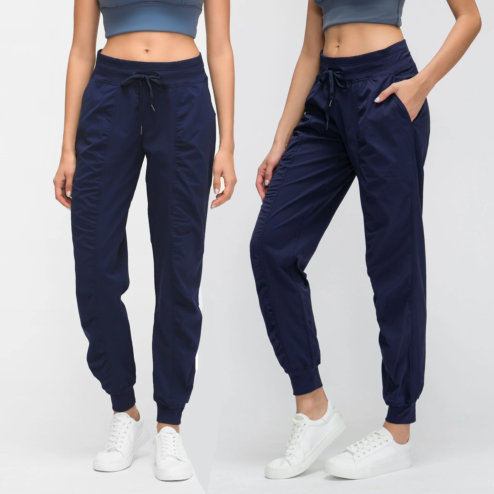 

Lulu New style woven side pockets yoga pants loose quick drying elastic sports casual pants yoga leggings custom logo