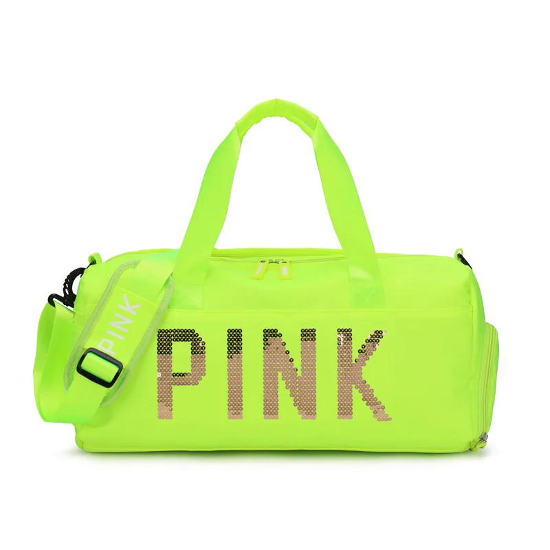 

New trending fashion ladies sport yoga bag with shoes compartment travel duffel bag Pink bag