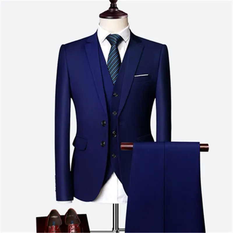 

Men's Business Three-Piece Two-Button Suit Youth Self-Cultivation Wedding Dress Suit, Customizable colors