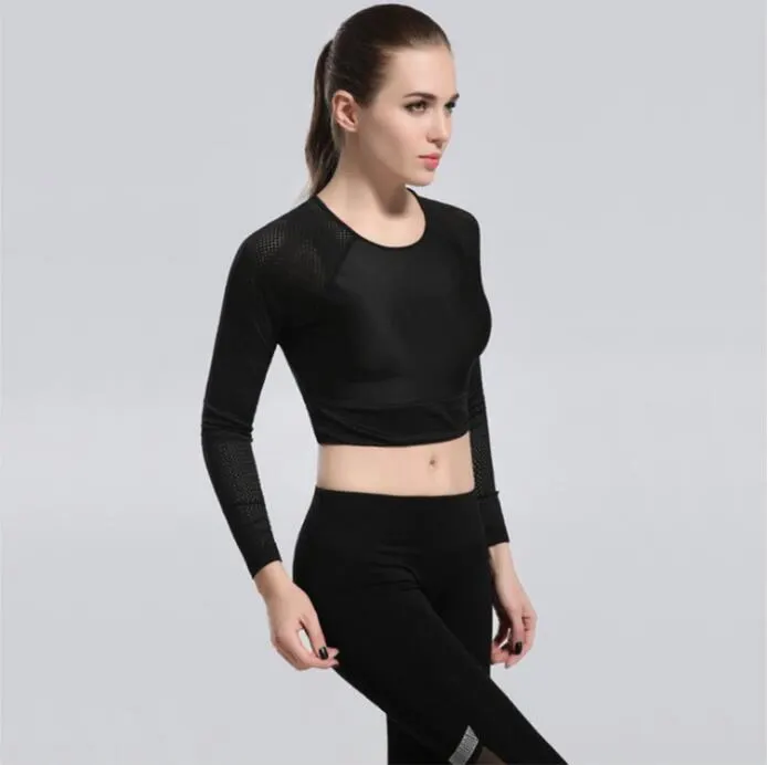 

Fashion Unique Sports Custom Wholesale Black Long Sleeve Women Outdoor Running clothes Fitness Slim Yoga Gym Tops Apparel
