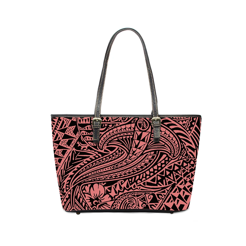 

Ladies Fashion Leather Tote Shoulder Bag Trendy 2021 Handbags for Women Polynesian Tribal Print Custom Logo Handbags, Customizable