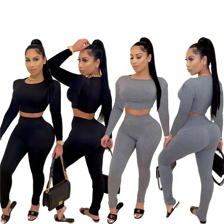 

2021 Spring And Winter Women Two Piece Pants Set Solid Color Causal Women Outfits Clothing Long Sleeve 2 Piec Top And Pant Set