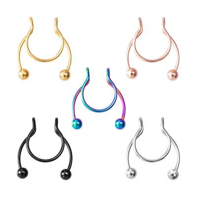 

Hot Sale Stainless Steel Nose Ring Hoop Magnetic Antler Nose Ring Clip-on Nose Ring for Women Men