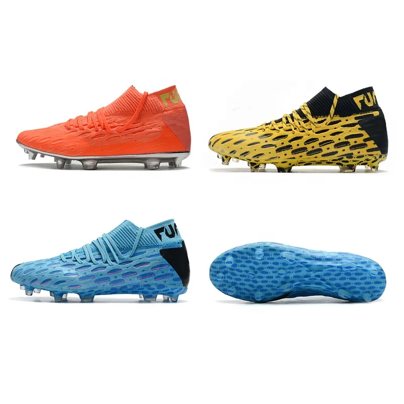 

All season High ankle outdoor training durable Non-slip soccer shoes for sport professional spikes football boots cleats, Blue