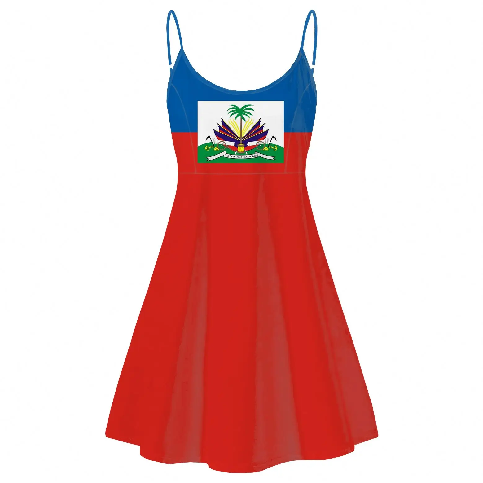 

Flag of Haiti print ladies sleeveless slip dresses red and blue splice design ladies backless sling dress hot summer slip skirts, Customized colors