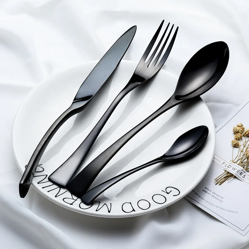 

High quality luxury flatware reusable cutlery stainless steel spoon fork and knife set, Customized color