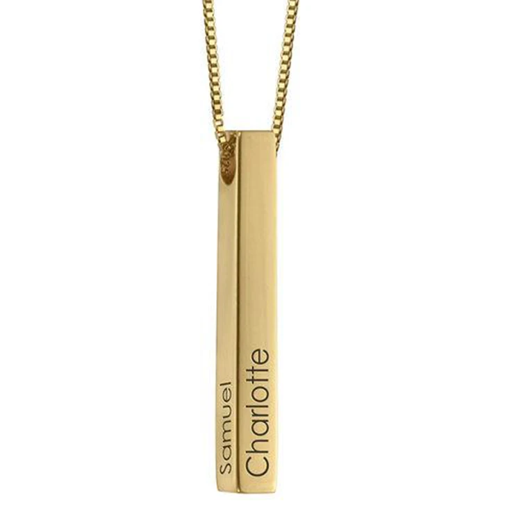 

stainless steel engraved custom name personalized gold vertical bar necklace for women men jewelry