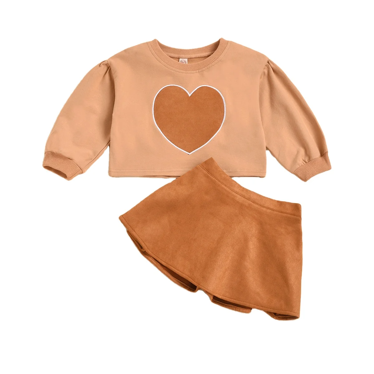 

rts 2021 American hot style pastoral love embroidery loose sweater + suede stretch pleated kids skirt suit