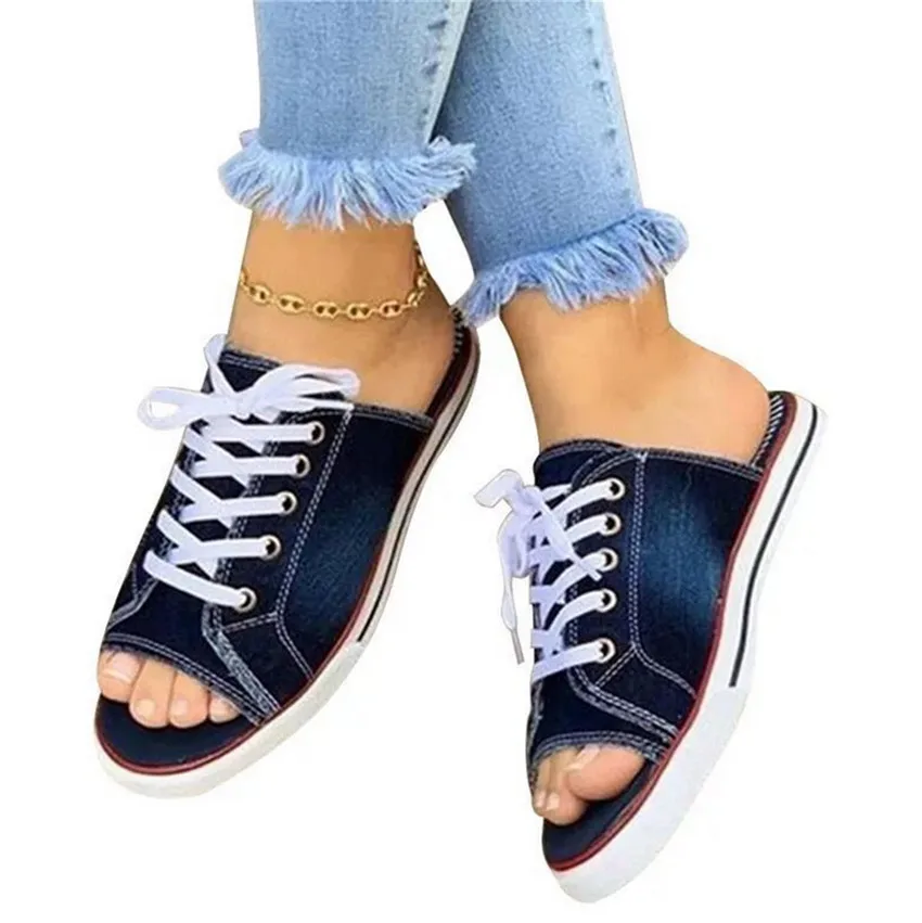 

2020 Casual Ladies Sandals Shoes For Women And Girls Big Size Canvas Slippers