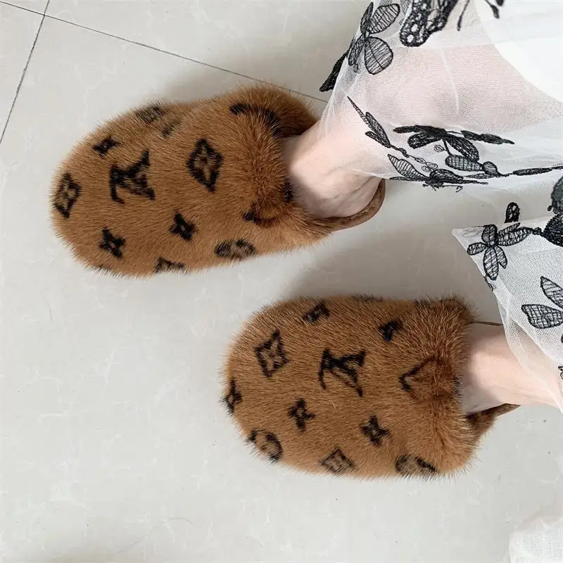 

Real sheep fur warm winter sandals for women fashion style indoor house slippers