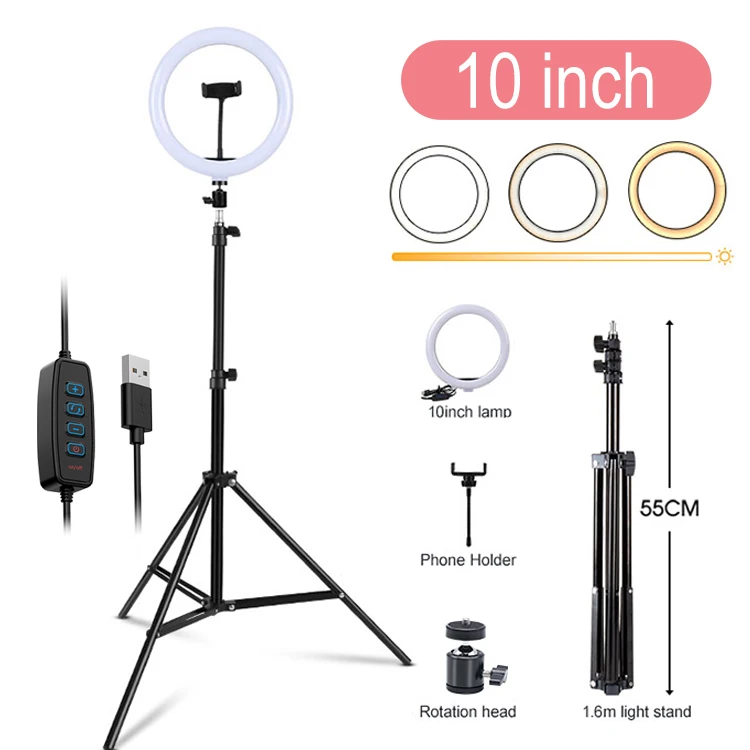 

Junnx Portable RGB 10 inch 26 cm Vlog Selfie Ringlight LED Makeup Circle Fill Light Ring Light with Tripod Stand Drop shipping