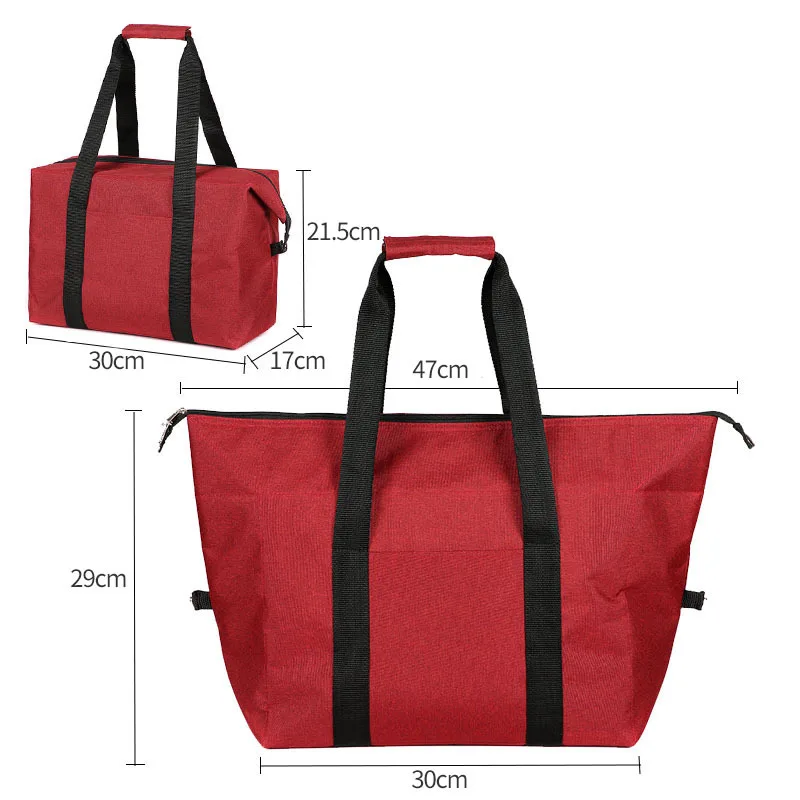 

15/20L Multipurpose Oxford Pure Color Large Thermal Insulated Foldable Shopping Tote Cooler Bag For Picnic, Gray/black/red/blue/can be customized