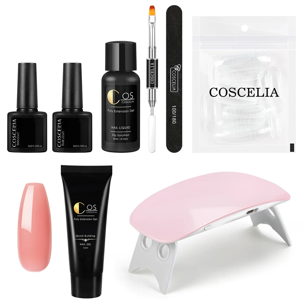 

COSCELIA Glitter Poly Gel Extension Nail Kit with 6W Nail Lamp
