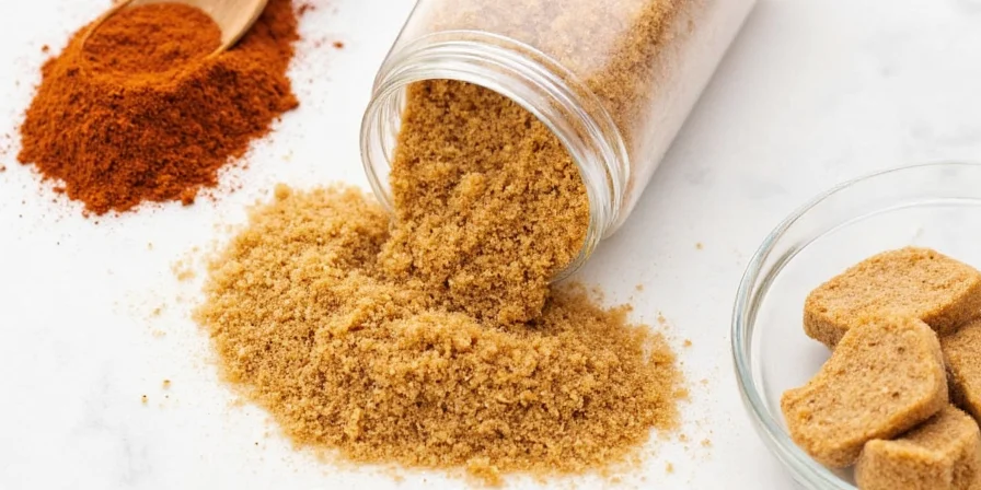 Jar of turbinado sugar with wooden spoon